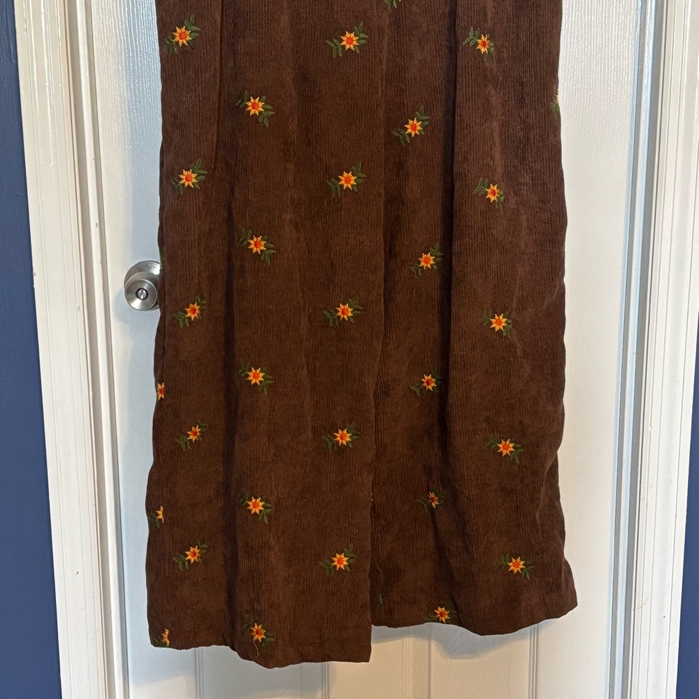 Cider Brown Corduroy Overalls with Orange Floral Embroidery - Picture 3 of 6